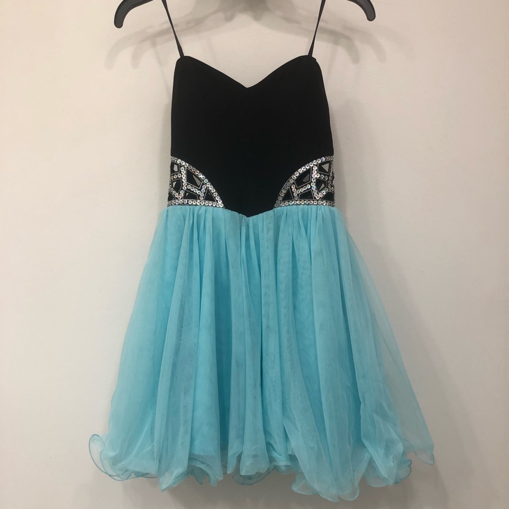 Light Blue and Black Homecoming Dress